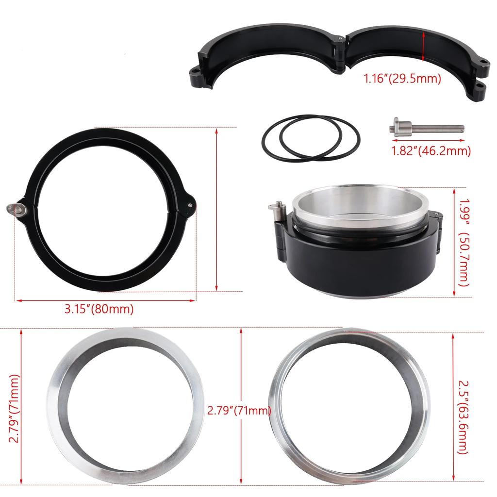 High quality Exhaust V-band Clamp Quick Release HD Clamp Aluminium For 2.5" OD Turbo / Intercooler Pipe Black/Red/Blue