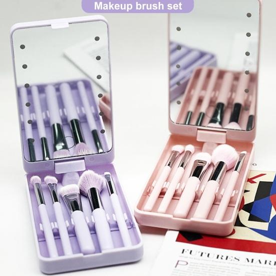 1 Set Makeup Brush LED Mirror Box Foundation Loose Powder Eye Nose Shadow Cosmetic Brush Portable Travel Women Girls Makeup Tools
