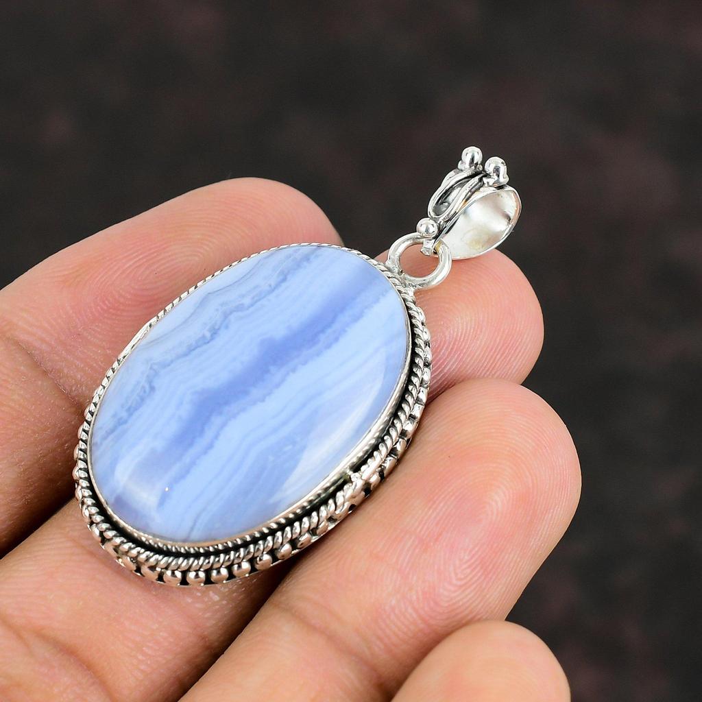 Голубой кружевной агат драгоценный камень кулон дизайнерские украшения 925 стерлингового серебра кулон ручной работы бохо ювелирные изделия кулон с камнем по месяцу рождения для мамы подарки для него
