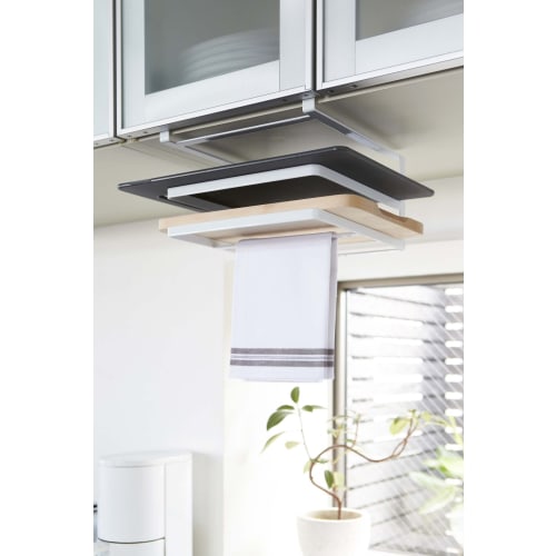 Yamazaki Under-Cabinet Cutting Board & Dishcloth Hanger, Tower, White, 2493