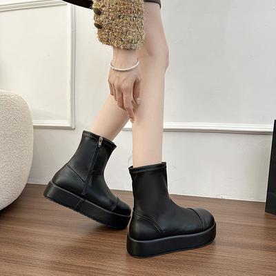 Ботинки женские летние новые универсальные и тонкие короткие на толстой подошве, увеличивающие рост, эластичные, с круглым носком в стиле ретро