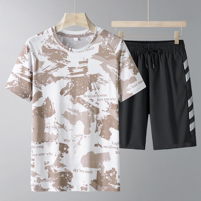Men's Quick-Dry Ice Silk Sports Set: Summer Short Sleeve & Loose Shorts Plus Size