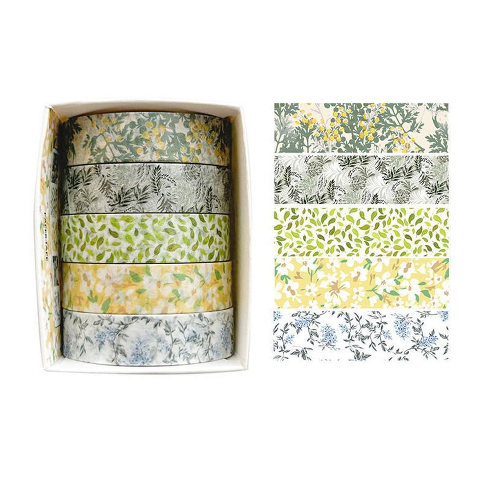5 Rolls Spring Flower Washi Tape Self-adhesive Multicolor Scrapbooking Decorative Tape Wrapping DIY Wrapping Washi Tape