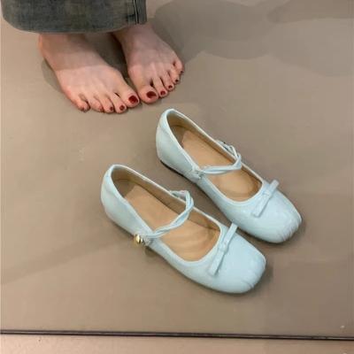 Серебристые французские туфли Мэри Джейн для девочки, весна 2025, новая модель, квадратный носок, фееричный бант, туфли с открытым верхом, внутренняя платформа для увеличения роста