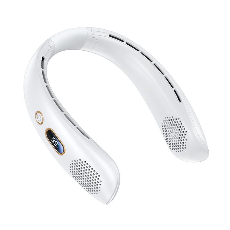 2000 мАч Подвесной шейный вентилятор с тремя скоростями, регулируемый, мощный вентилятор с воздушным охлаждением, зарядка через USB, цифровой дисплей, безлопастной шейный вентилятор