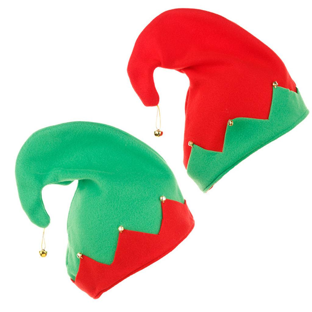 Рождественская шапка эльфа с колокольчиками красного и зеленого цвета с красными полями для рождественских вечеринок, костюмов и косплея