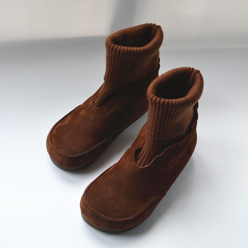 Модные винтажные женские сапоги Ботильоны из коровьей кожи на плоской подошве Ботильоны-носки с эластичной резинкой