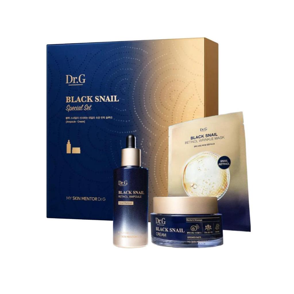 Dr.G Black Snail Retinol 3-Piece Gift Set (Cream 50ml + Ampoule 50ml + Sheet Mask) – Repairing & Firming Anti-Aging Set