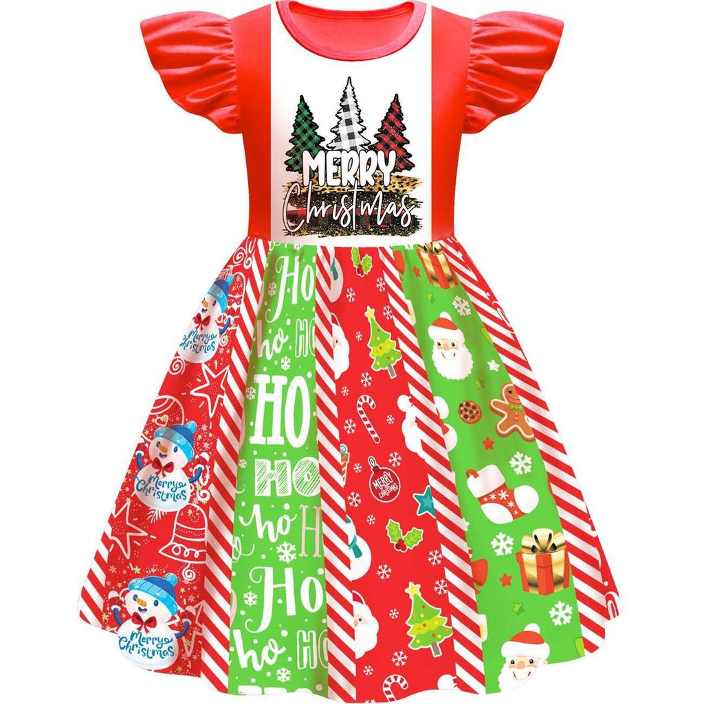 Новое Рождественское Косплей Детское Платье для Выступлений Рукава-фонарики Модное Милое Удобное Повседневное Веселое Полосатое Детское Платье