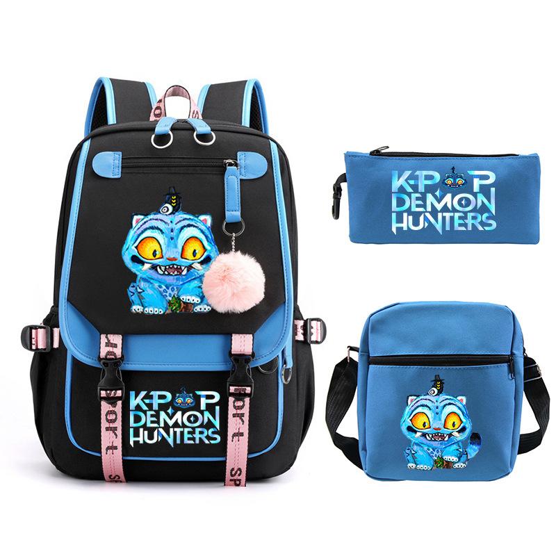 Kpop Trend Backpack Large Capacity Student School Bag Three-Piece Pencil Case Casual Shoulder Bag