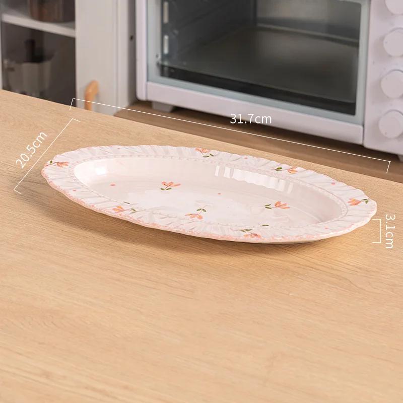 Милые розовые керамические тарелки для дома, вкусные блюда, большие суповые миски, вечеринка, послеобеденный чай, десертная фруктовая тарелка, изысканная столовая посуда