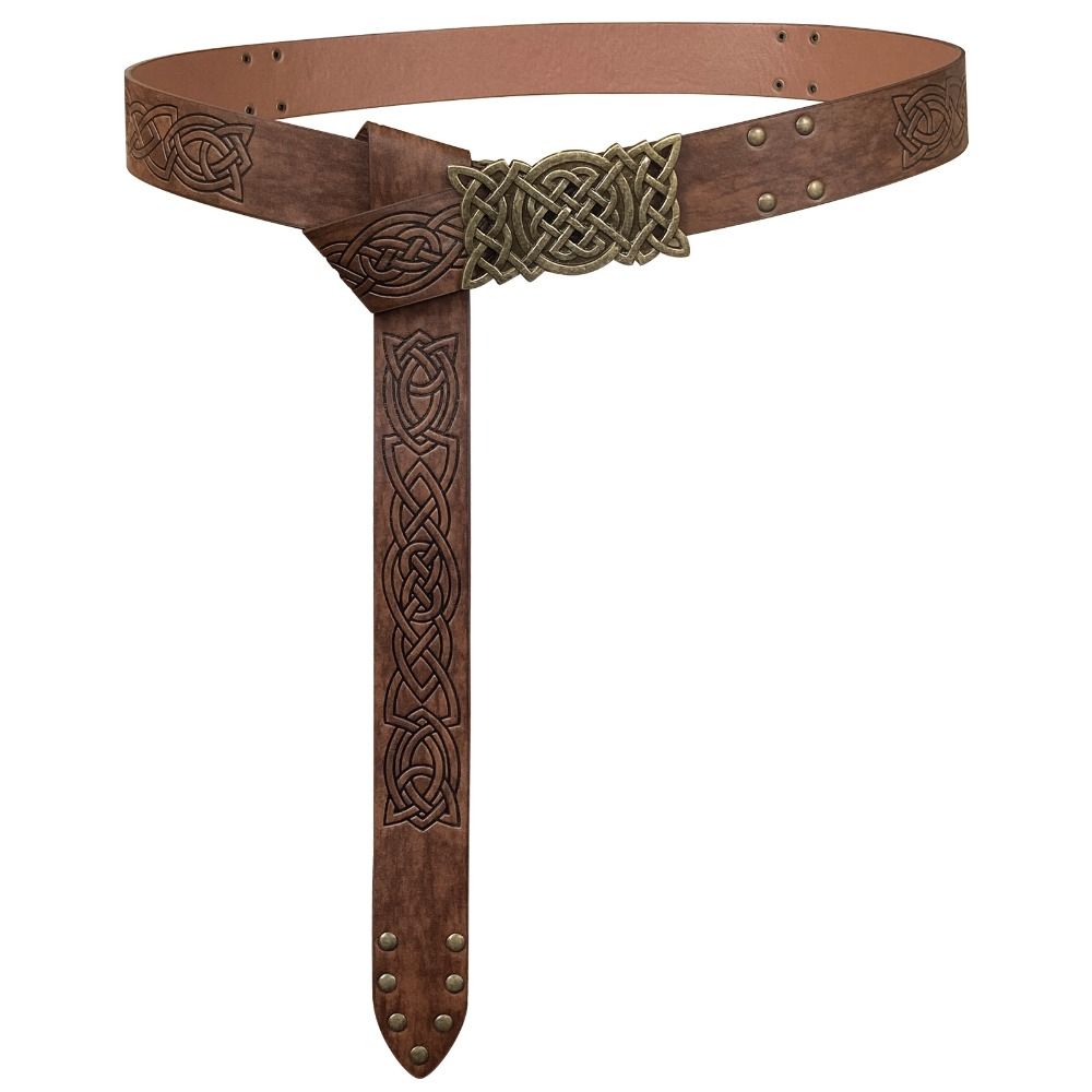 Printing Viking Renaissance Buckle Belt PU Leather Medieval Waistband Cosplay Costume Accessories
