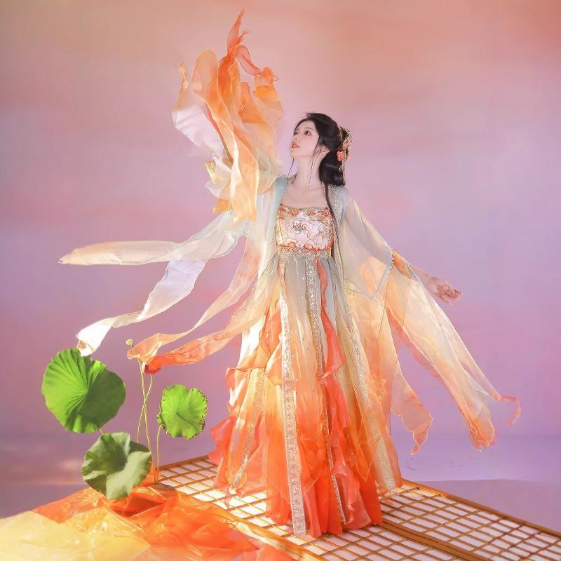 Женская рубашка Hanfu с рукавами-бабочками, комплект с юбкой до груди в стиле династии Тан, вышивка в тяжелом стиле, супер-сказочное осеннее платье-принцесса