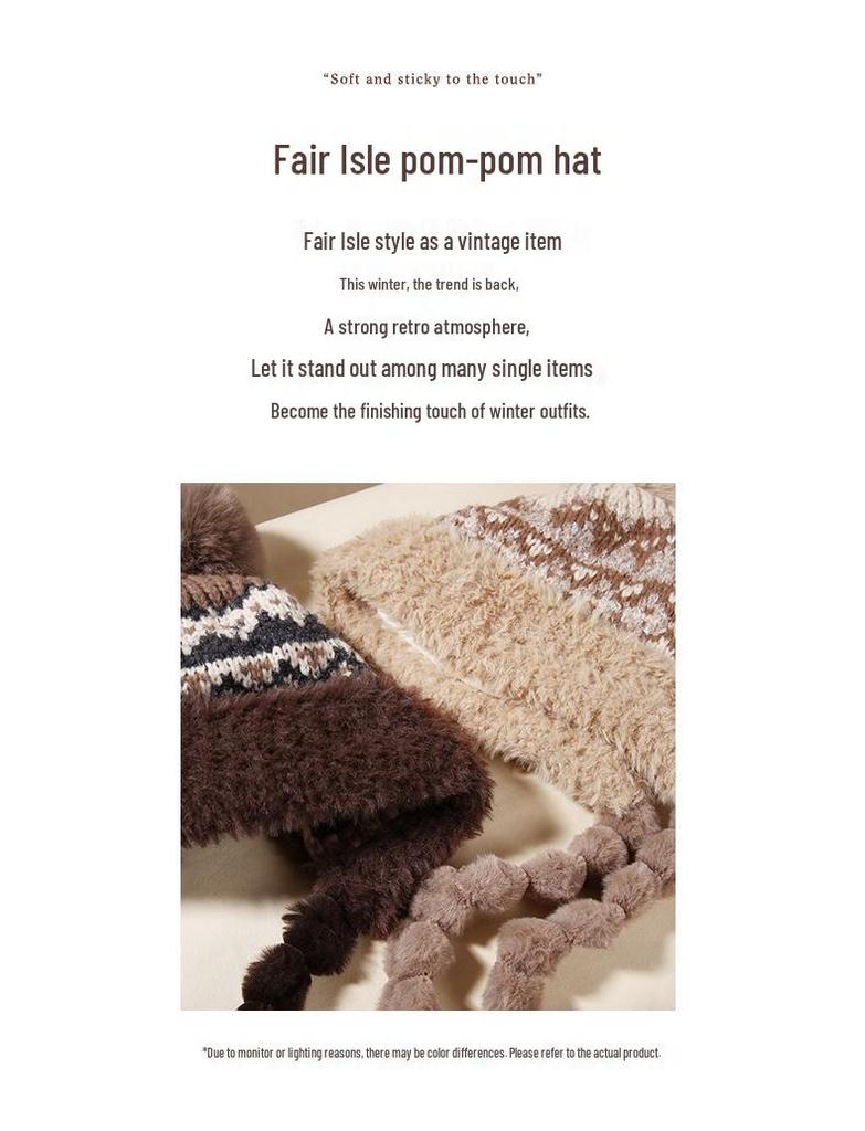 Женская вязаная шапка-ушанка с цветными блоками в стиле Fair Isle - Теплая, универсальная, защищающая уши для осени и зимы