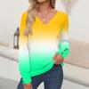 Women's Tops Gradient Printed Long Sleeve Shirt V Neck Casual Loose T-Shirt Autumn Clothing