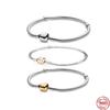 Charms 925 Sterling Solid Silver Rose Gold Silver Color Snake Chain Basic Bracelets Fit Original Pamura Charm Beads Jewelry Gift