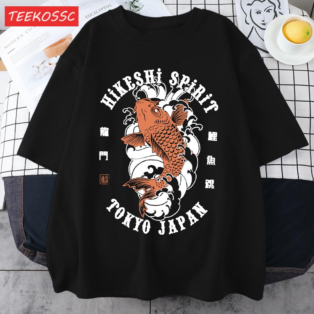 Футболки с принтом Hikeshi Spirit Токио Япония Для Мужчин Хлопок Круглый Вырез Футболка Спортивная Универсальная Верх Летний Мужской Новый Свободный Короткий Рукав