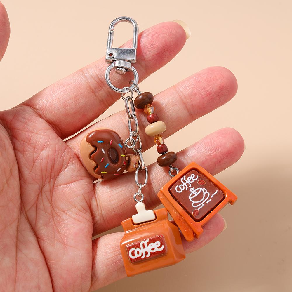 New Resin Simulation Coffee Keychain Women Girls Donut Bread Key Ring Pendant for Handbag Decor DIY Key Chain Jewelry Gifts