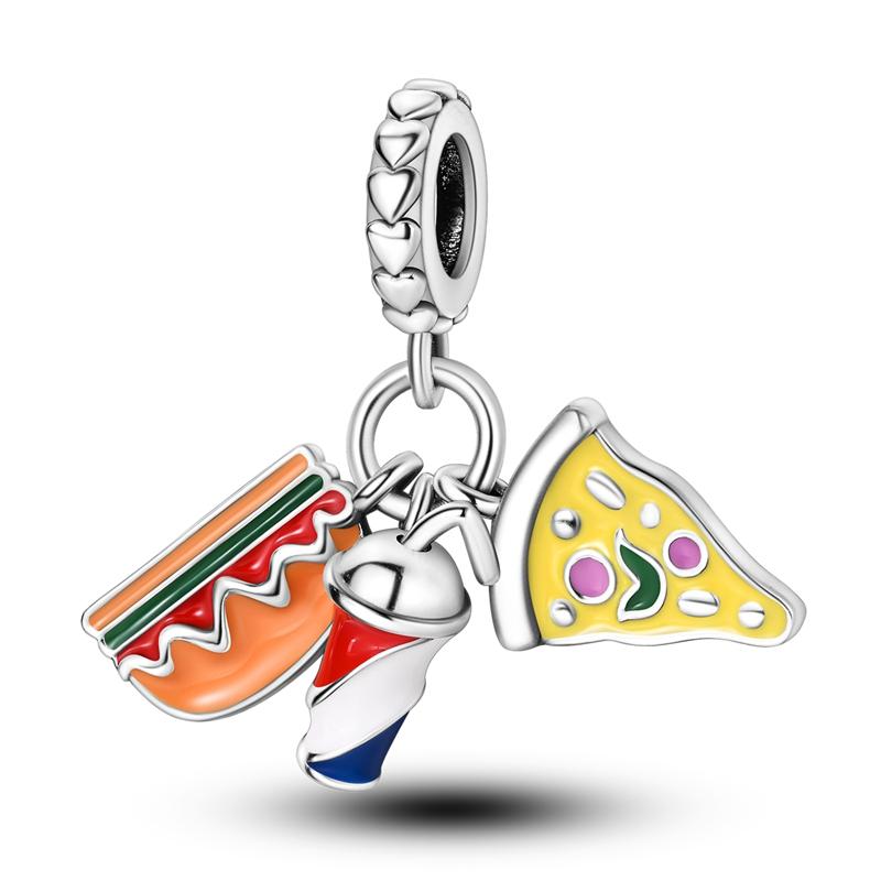 100% 925 Sterling Silver Coffee Cake Pizza Kola Avocado Food Charms Bead Fit 925 Original Bracelets DIY Making Jewelry