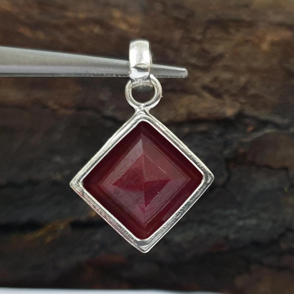 Квадратный необработанный рубин, драгоценный камень, кулон из серебра 925 пробы, ювелирное изделие, покрытие желтым золотом, покрытие розовым золотом