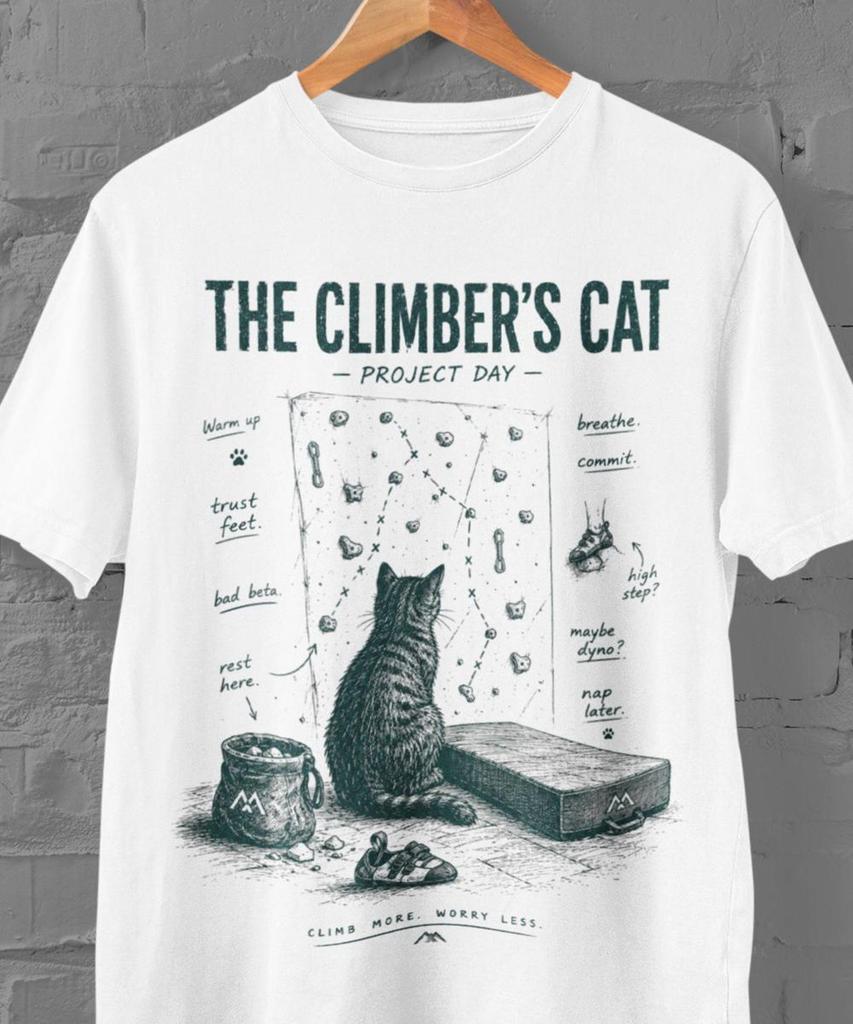 Climber's Cat Shirt – Project Day Bouldering Graphic Tee, Vintage Climbing Design