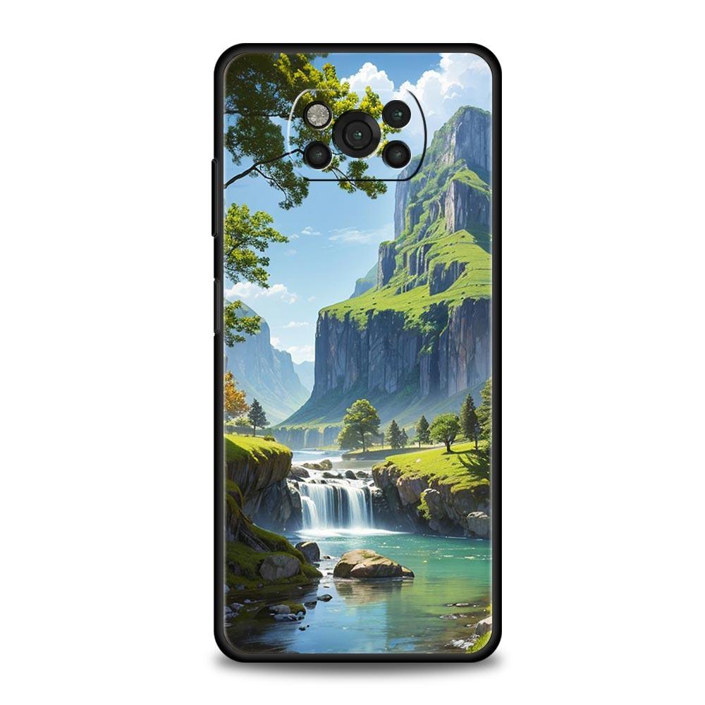 Чехол для телефона для Xiaomi Poco X6 X5 X4 Pro 5G X3 NFC F5 F4 M5 M4 M3 F3 GT C51 C50 C55 Мягкий силиконовый Черный чехол Пейзажное искусство