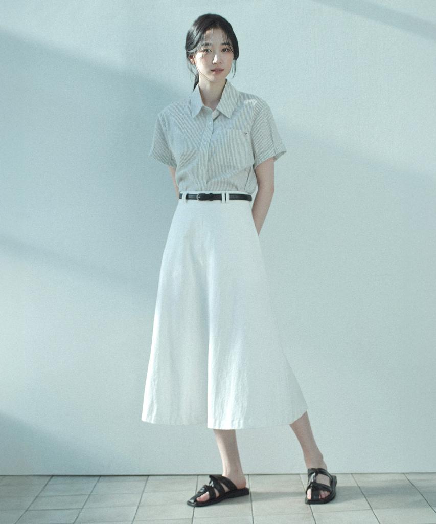 Mind Bridge Woman [W][Belt Included] A-Line Belted White Skirt