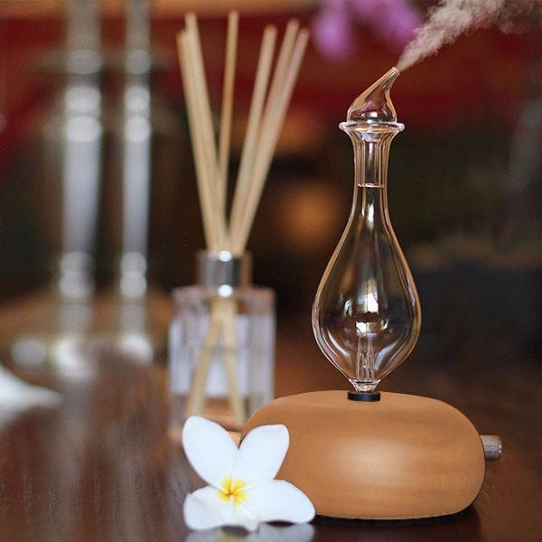 100V-240V AC Aromatherapy Pure Essential Oils Diffuser Air Nebulizer Humidifier Household Humidifier Glass + Wooden Air Appliance