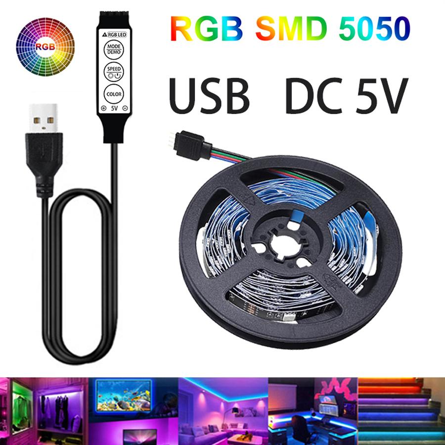 Светодиодная лента 5050 гибкая лента для лампы 3-кнопочный датчик звука RGB лента 1 м 2 м 3 м 4 м DC5V украшение подсветка для телевизора