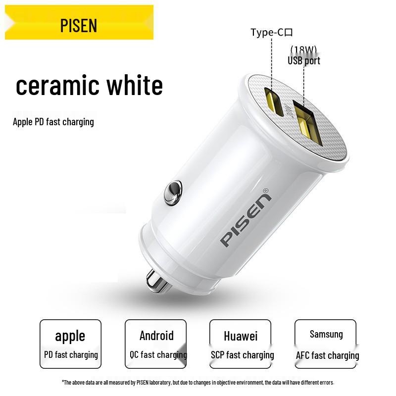Мини-автомобильное зарядное устройство PISEN PD30W с двумя портами и USB-разъемом для быстрой зарядки