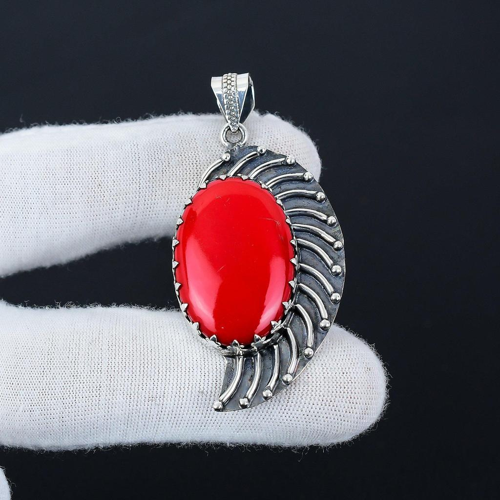 Серебряный кулон с натуральным красным кораллом из серебра 925 пробы — дизайн ручной работы, повседневные украшения, уникальный кулон в подарок