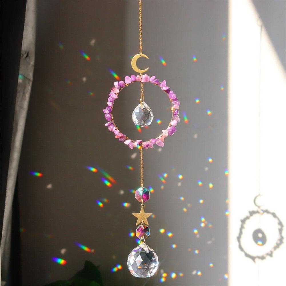 Natural Crystal Wind Chimes Star Moon Prisms Light Catcher Hanging Ornament Window Curtains Pendant Home Garden Decorations