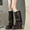 Дизайнерские женские ботфорты до колена, женские ботинки на платформе с толстой подошвой, для брюк, длинные ботильоны, осенне-зимняя обувь