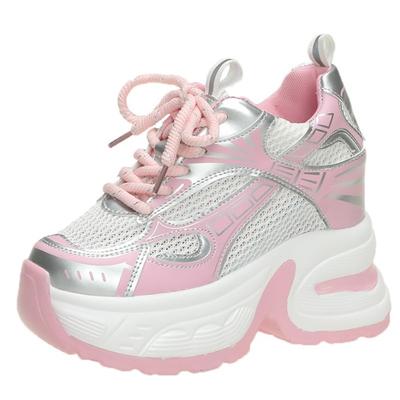 Модные весенне-осенние женские кроссовки на толстой подошве из дышащей сетки, повседневные туфли на танкетке высотой 10,5 см, летняя обувь для женщин и пап