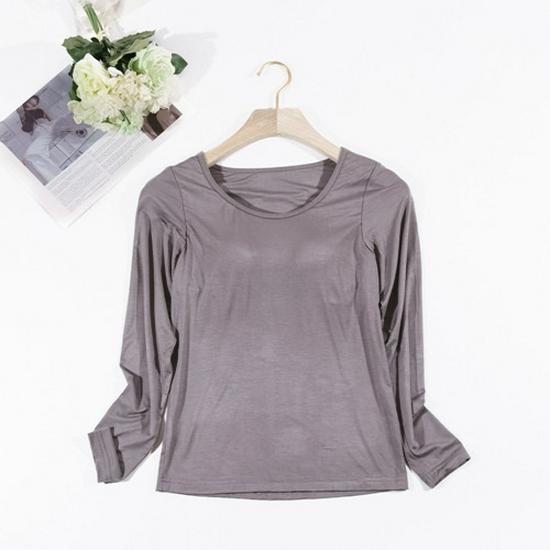 Женский однотонный топ с длинным рукавом и встроенной чашкой бюстгальтера – простой осенне-зимний стиль