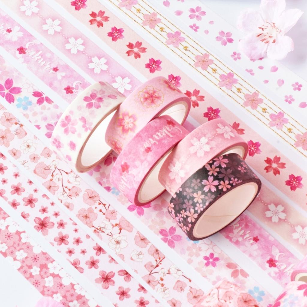 12 Rolls Cherry Blossom Washi Tapes Spring Romantic Sakura Petal Decorative Masking Tape Floral Craft Decoration Stickers A3329