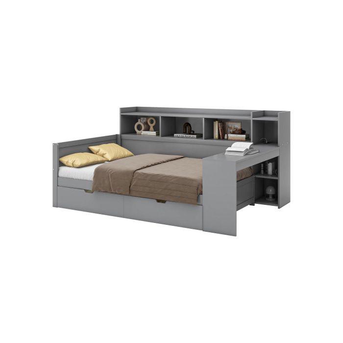 Canapé-lit - MUVOE - 90 X 200 Cm - Gris - Avec Prise USB - 2 Tiroirs De Rangement