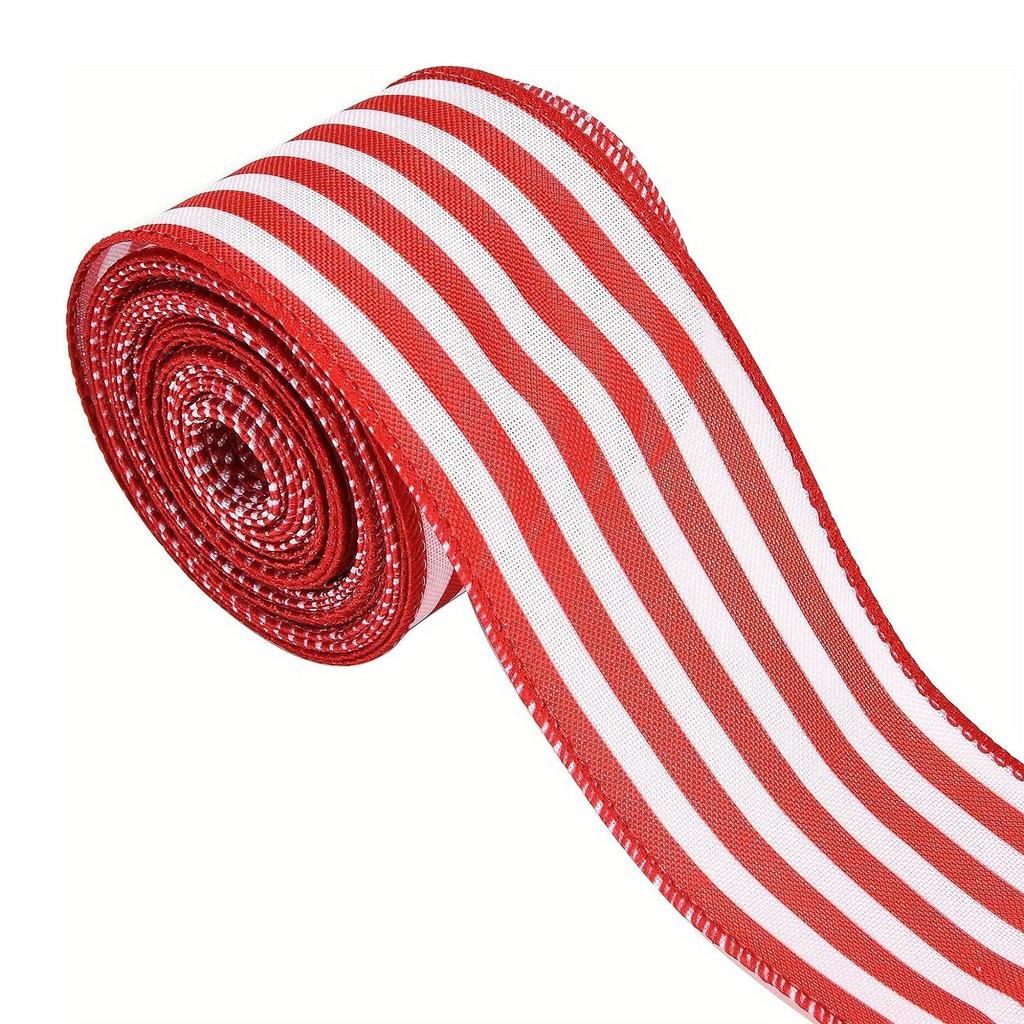 Christmas Red And White Plaid Ribbon, Christmas Wrapping Decoration, Suitable For Family Party DIY Craft Bow, 2.5 Inch