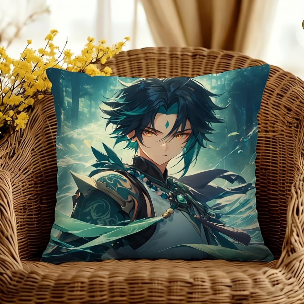 Xiao Gg-Genshin Impact 1pc Printed Pillowcase, All-Over Design, Zipper Closure, Polyester Material, Machine Washable, Perfect for Decorating Your Offi