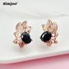 SIMJOO Rose Gold Color Earrings Fashion Little Goldfish Black Zircon Earrings