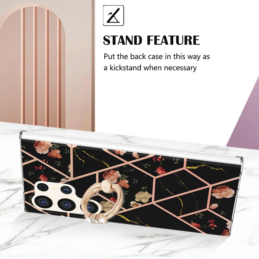 Ультратонкий чехол для телефона IMD с кольцом-держателем и золотистой окантовкой и мраморным цветком для Samsung Galaxy S20, S21, S22, S23, S24, A11, A13, A14, A23, A34, A54, A53, A73, A33...