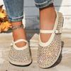 2025 New Casual Single Shoes Women's Diamond Decorative Buckle with Large Round Head Mesh Breathable Sandals