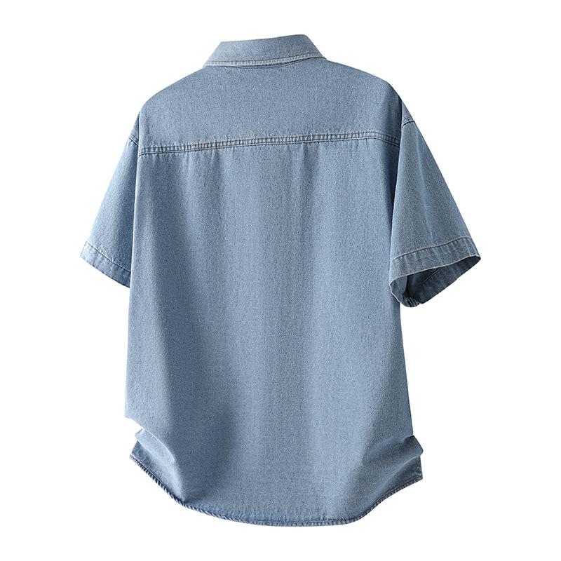 Летние джинсовые рубашки с коротким рукавом, мужские свободные рубашки с отложным воротником из хлопка, мужские уличные топы