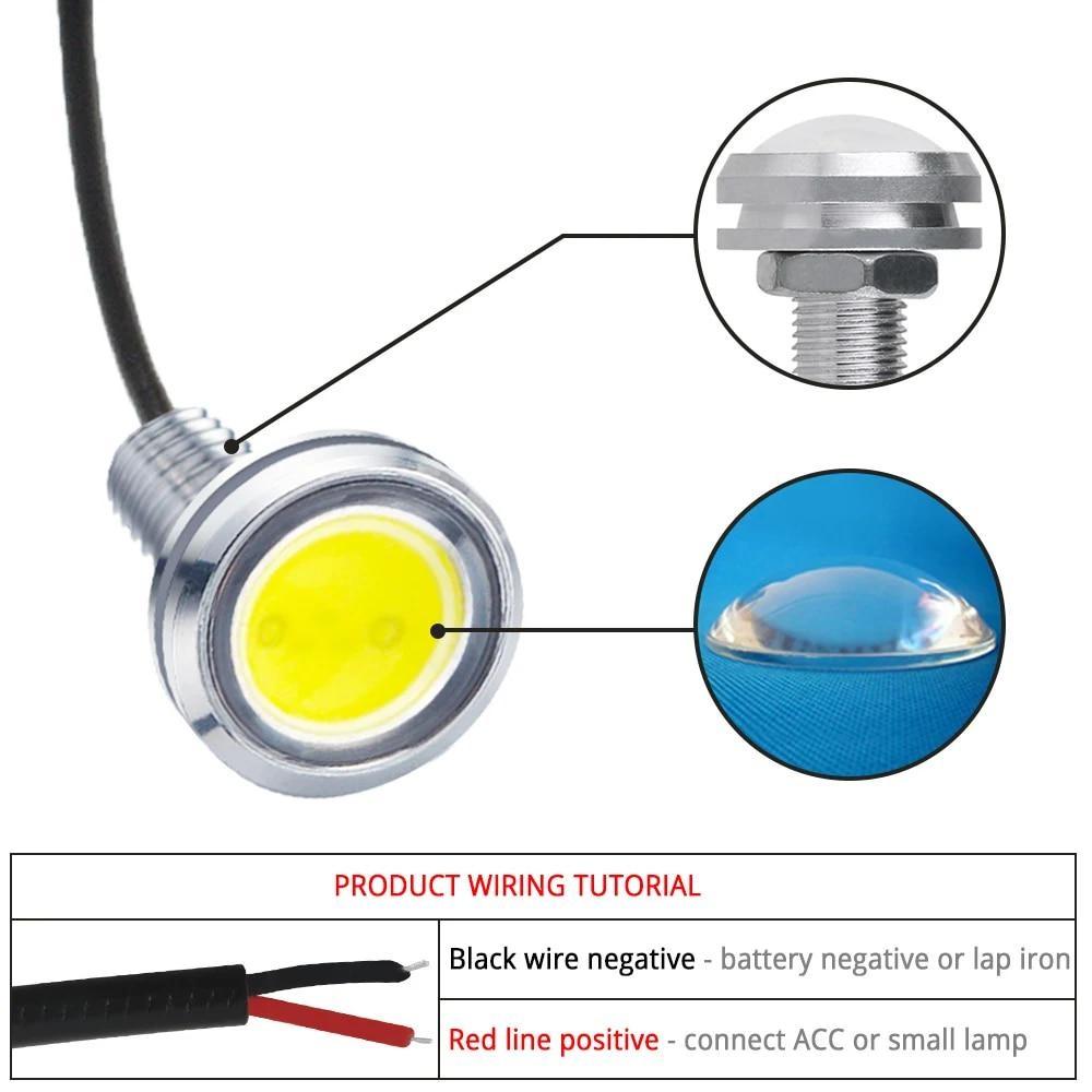 23mm Auto DRL 12V Car Led Eagle Eye Bulb DayTime Running Turn Signal Lights Backup Reversing Parking Lamps Waterproof Fog Silver