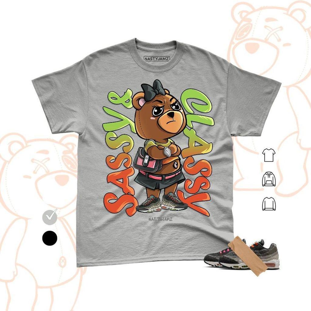 AM 95 Greedy Sassy Classy, Streetwear Graphic Tee, Unisex Casual Tee, Sneaker Match Shirt and kids tshirt, Bella Canvas Color Grey