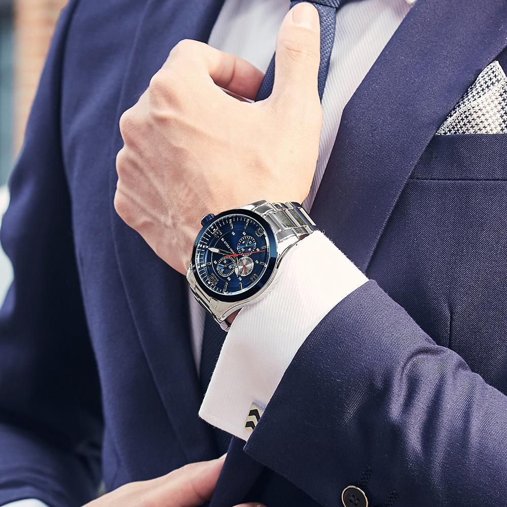 Top Brand Luxury With Box Men Watch Business Men's Watch Multifunctional Dual Calendar Waterproof Steel Strap Men Quartz Watches