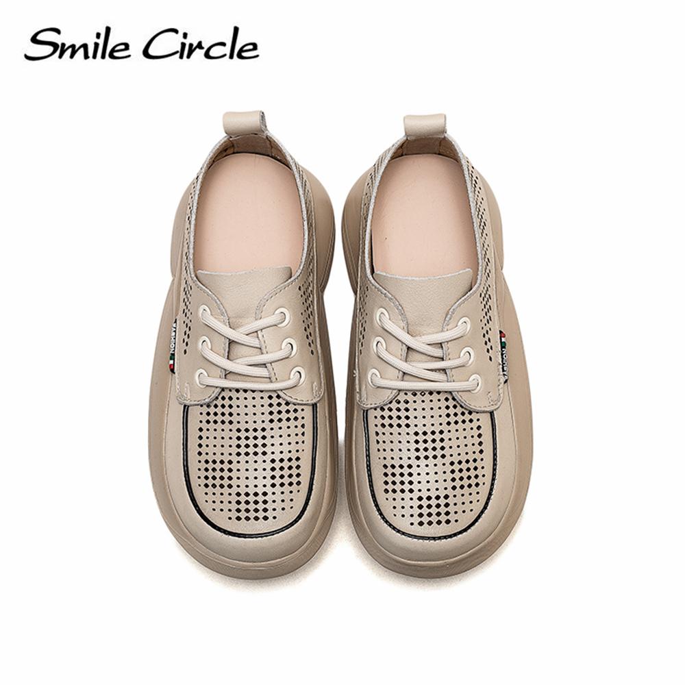 Массивные женские кроссовки из натуральной кожи, полые туфли на плоской подошве со шнуровкой, низкие повседневные туфли в стиле ретро