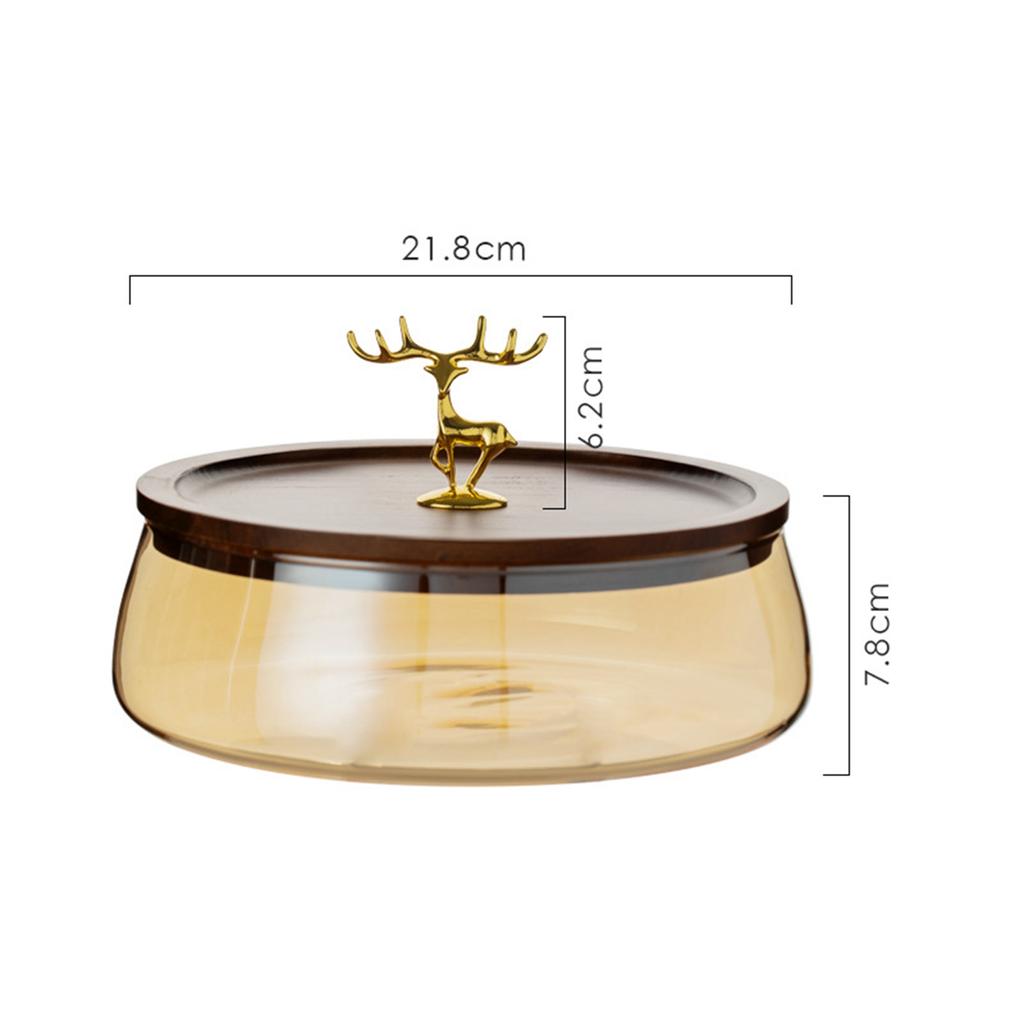 Glass Bowl with Wood Plate Fruit Nut Dried Candy Serving Tray Storage Box with Lid Dry Fruits Container Home Kitchen Supplies