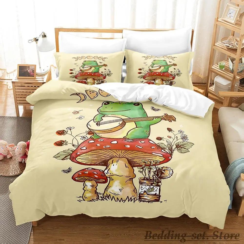 Новый комплект постельного белья Cottagecore Frog Mushroom Single Twin Full Queen King Size Bed Set Adult Kids Bedroom Duvetcover Sets Anime