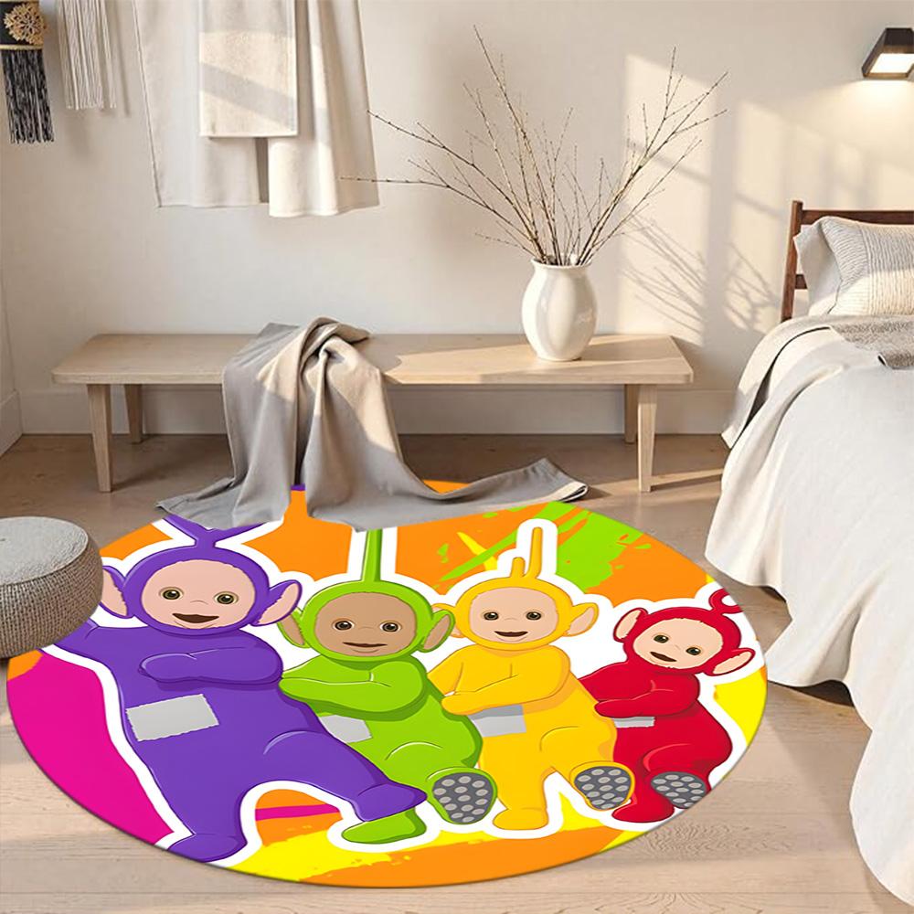 Teletubbies Round Floor Rug Perfect for Study room Game Room Kitchen Dining Room Anti-slip Round Rug Anime Office Decor Best for Christmas